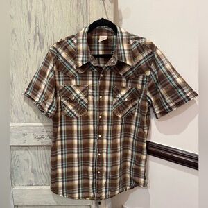True Religion Plaid Short Sleeve Western Style Button Down Shirt Size XL